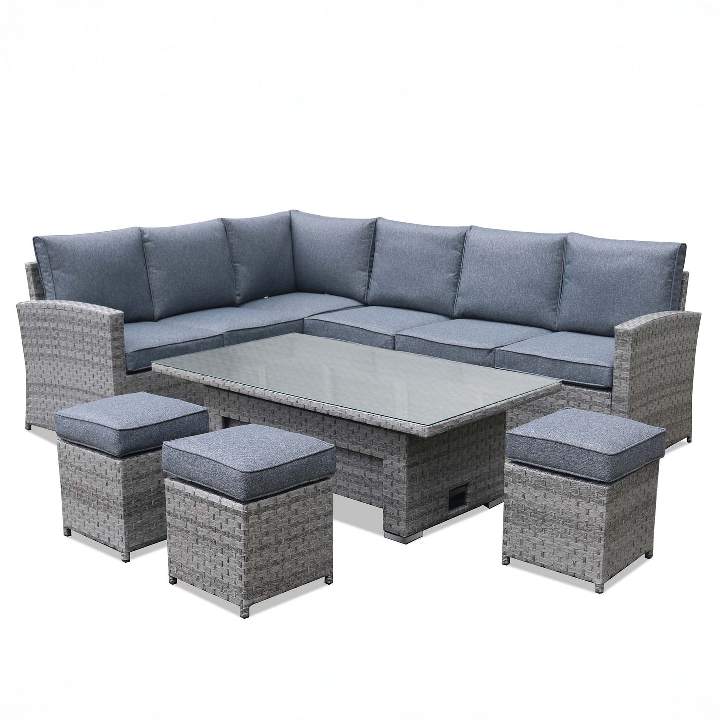 MELODY Corner Sofa with Rising Table and 3 Stools in Grey