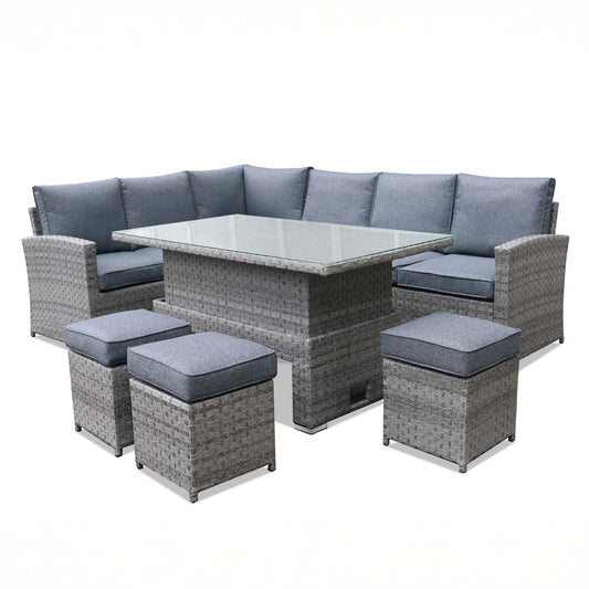 MELODY Corner Sofa with Rising Table and 3 Stools in Grey