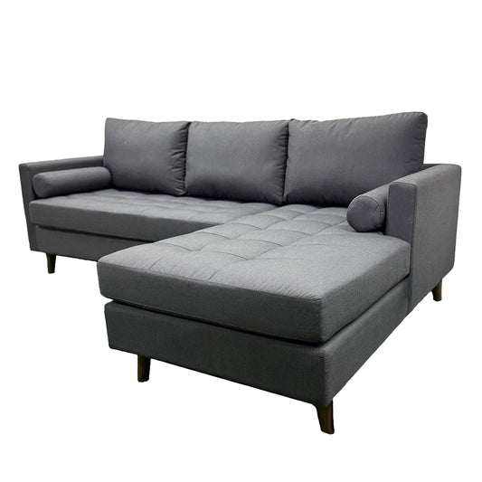 STANBERRY 3 Seater Sofa with Chaise and 2 Bolster Cushions in Grey