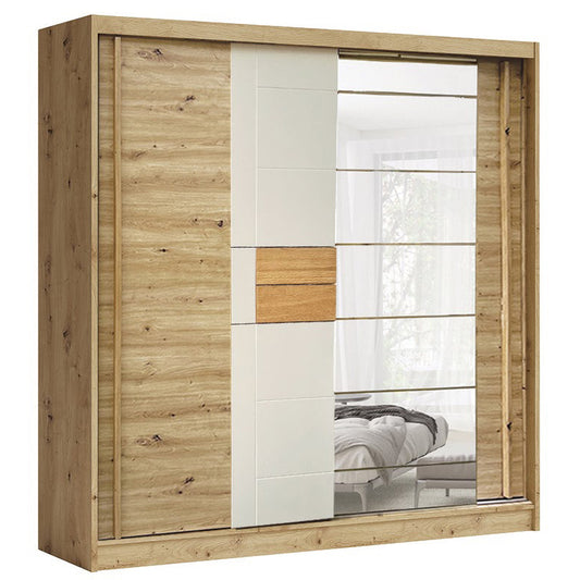 Wooden wardrobe with sliding doors on a white background