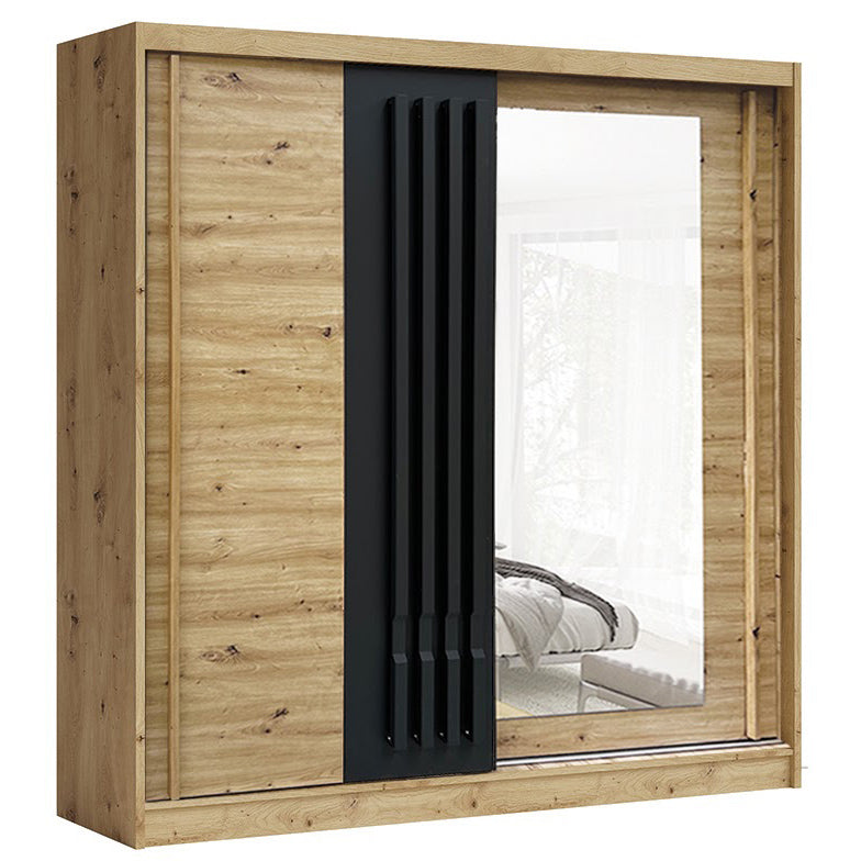 AVANTGARDE 200cm Sliding Wardrobe - Oak & Graphite with Mirror