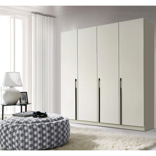 DENVER 4-Door Wardrobe - Cream with Black Handles
