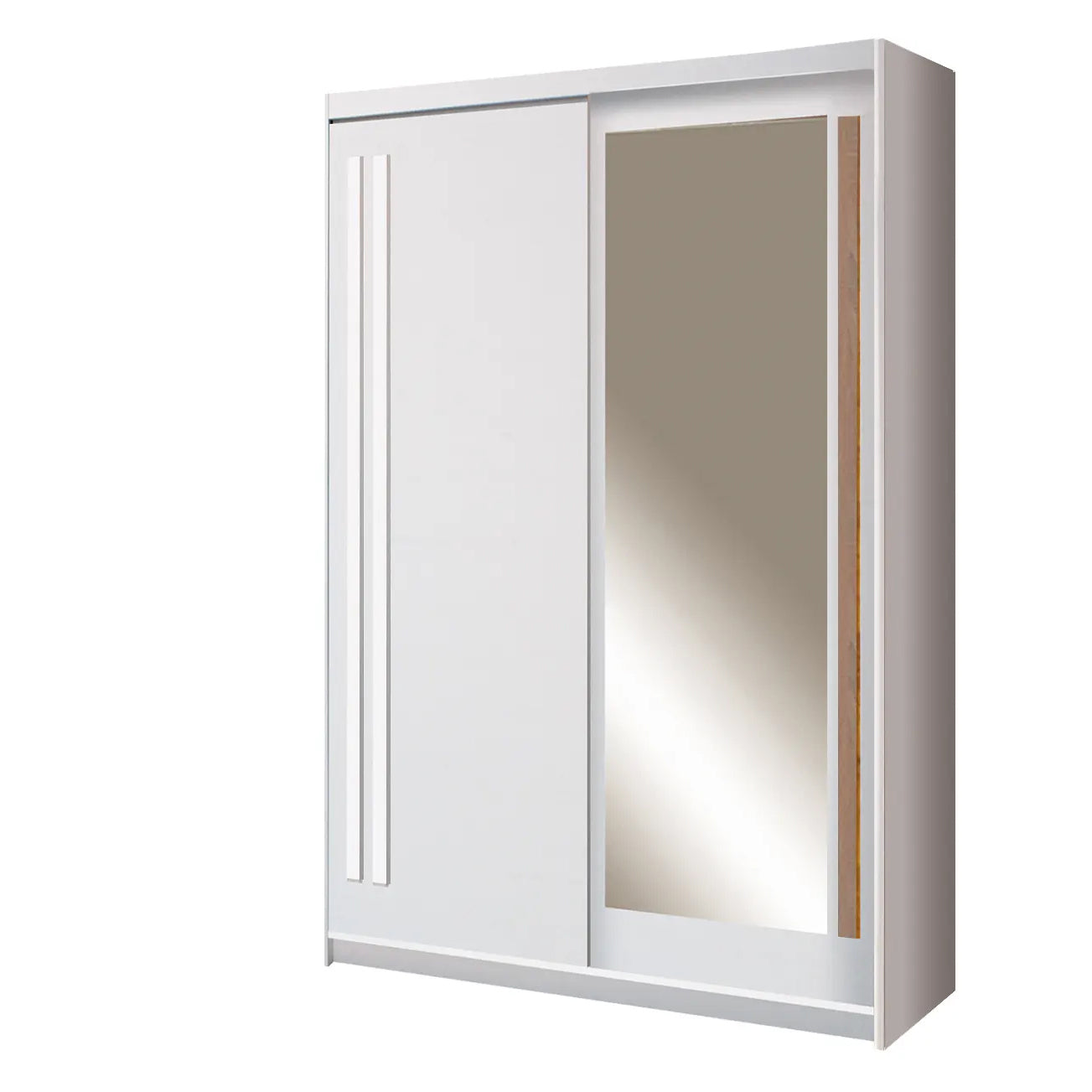 White wardrobe with a mirror on a white background