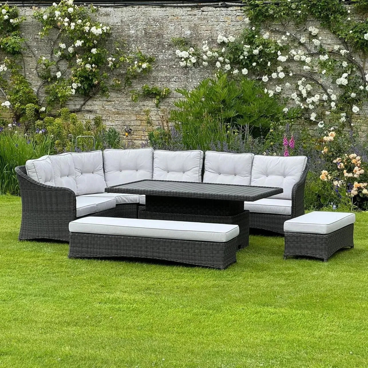 Hazel Large Grey Rattan Corner Set with Rising Table