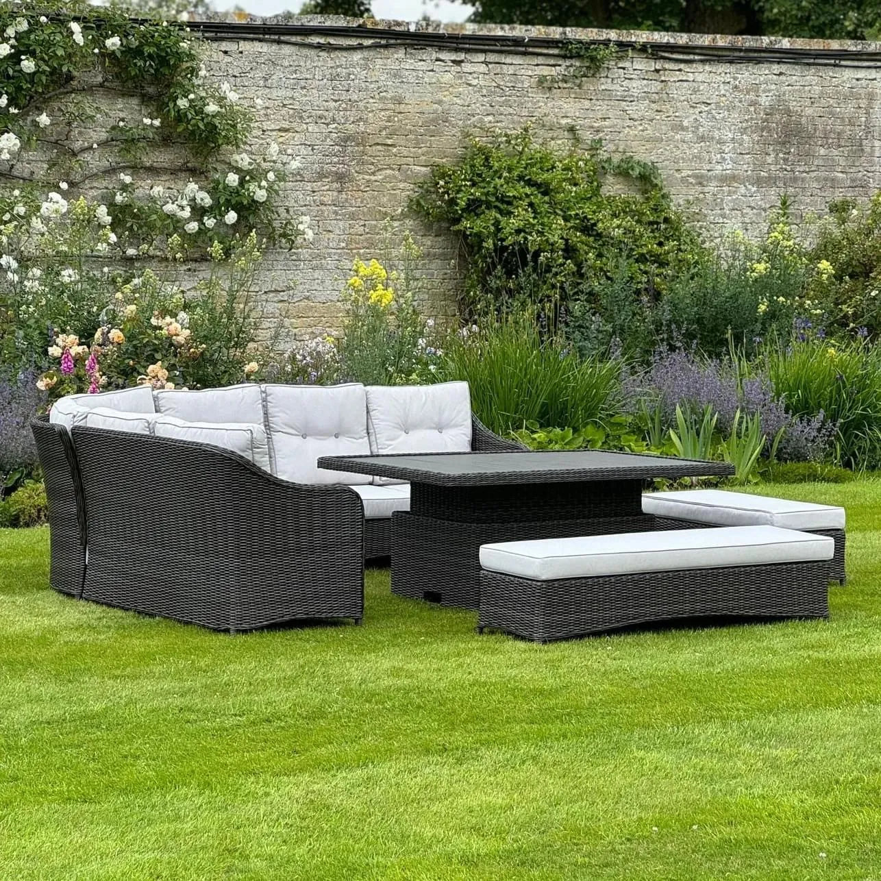 Hazel Large Grey Rattan Corner Set with Rising Table