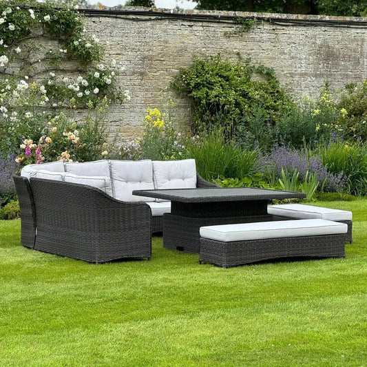 Hazel XL Grey Rattan Corner Set with Rising Table