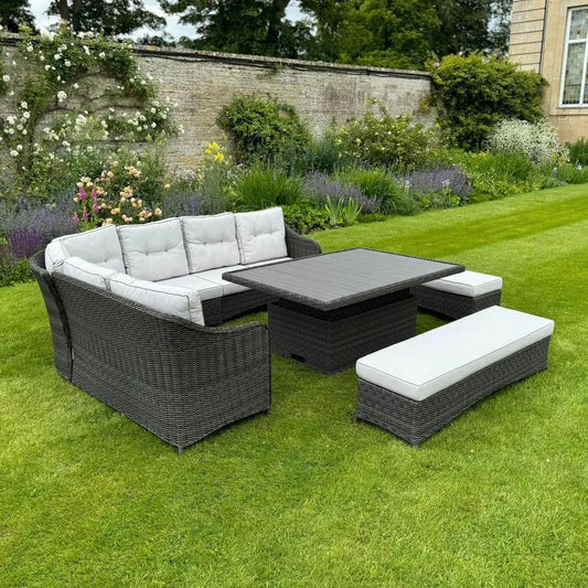 Hazel Large Grey Rattan Corner Set with Rising Table