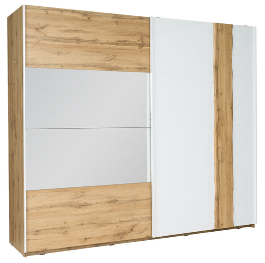 WOOD 200cm Sliding Wardrobe – Oak Wotan & White Gloss