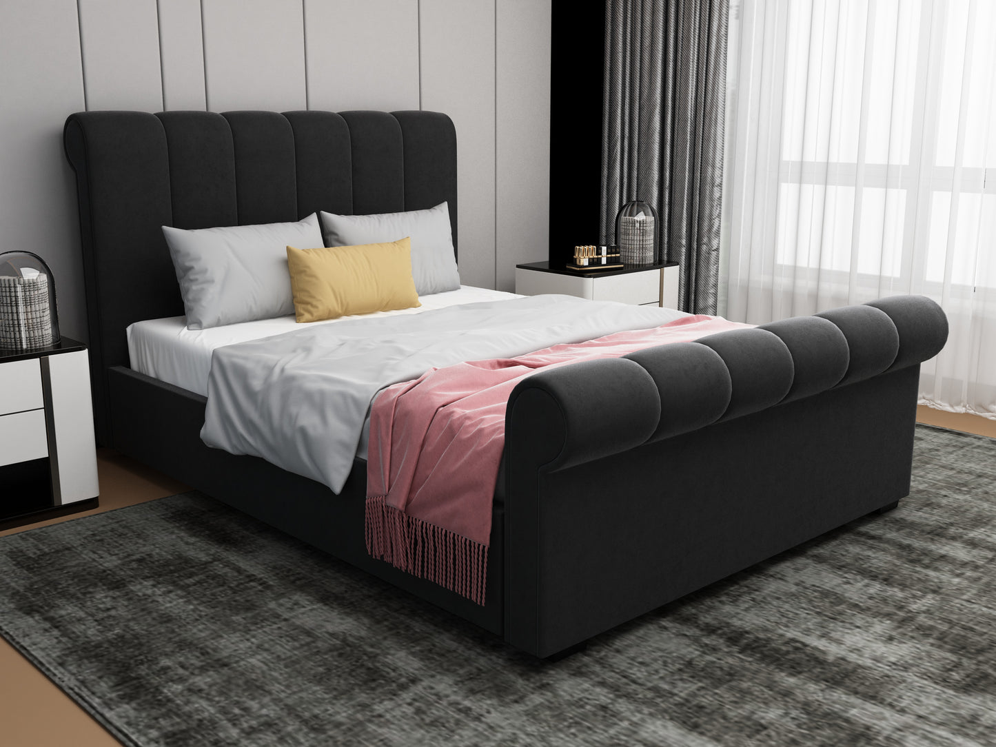CONAUGHT Ottoman Bed – Double (Dark Grey Fabric) | Direct Home Delivery