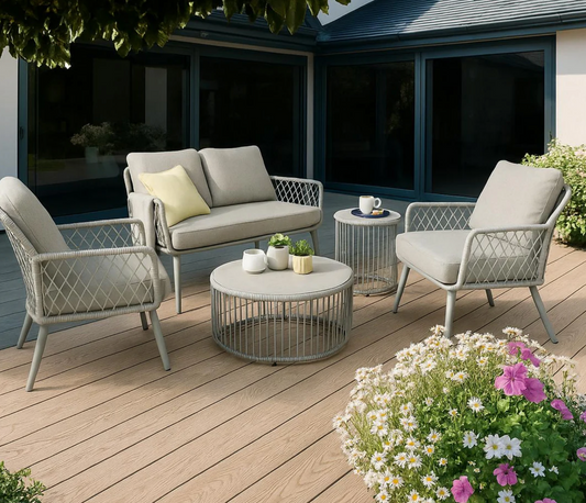 TOULON Aluminium & Rope 2 Seater Sofa and 2 Chairs with Table Set