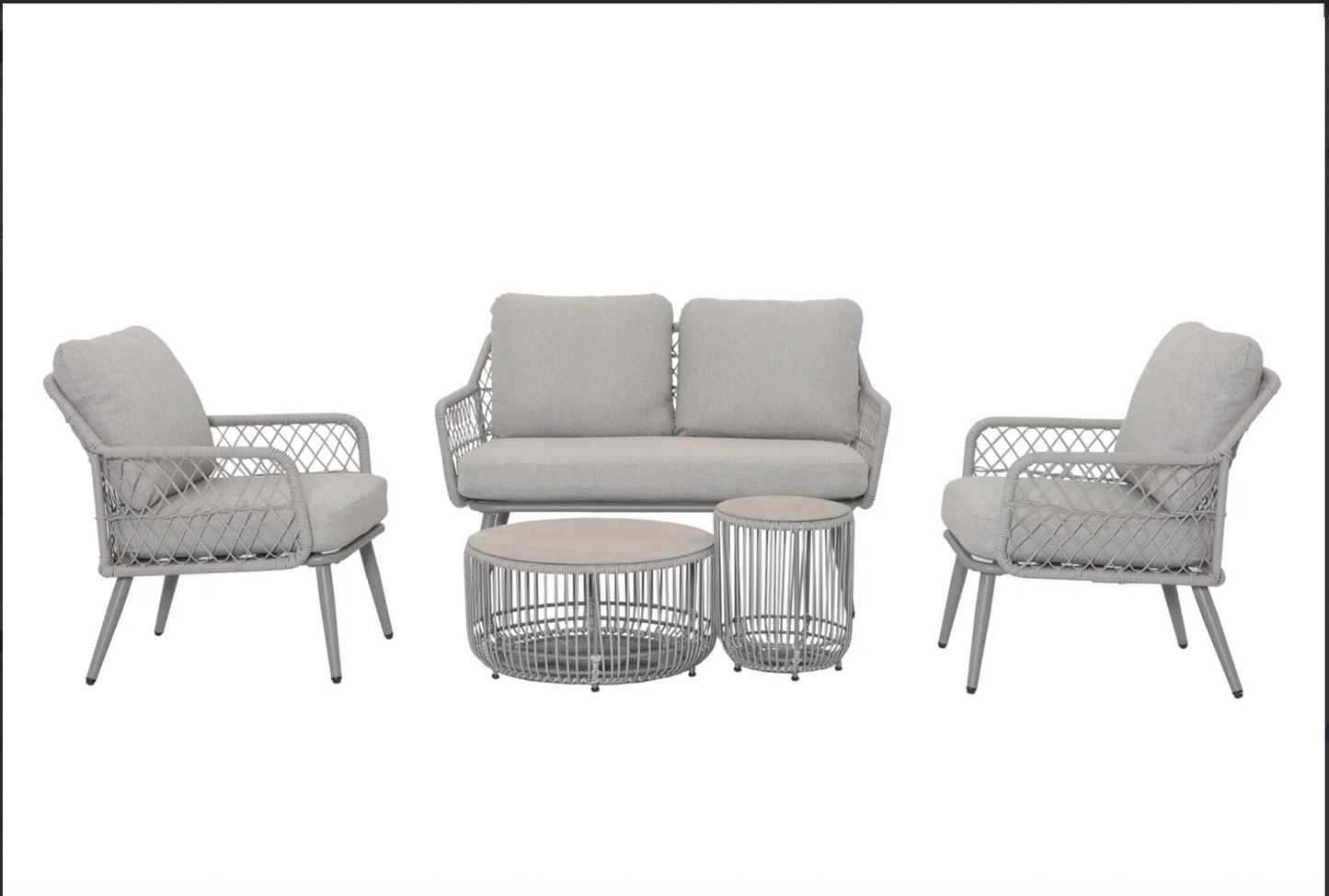 Toulon Aluminium & Rope 2 Seater Sofa and 2 Chairs with Table Set