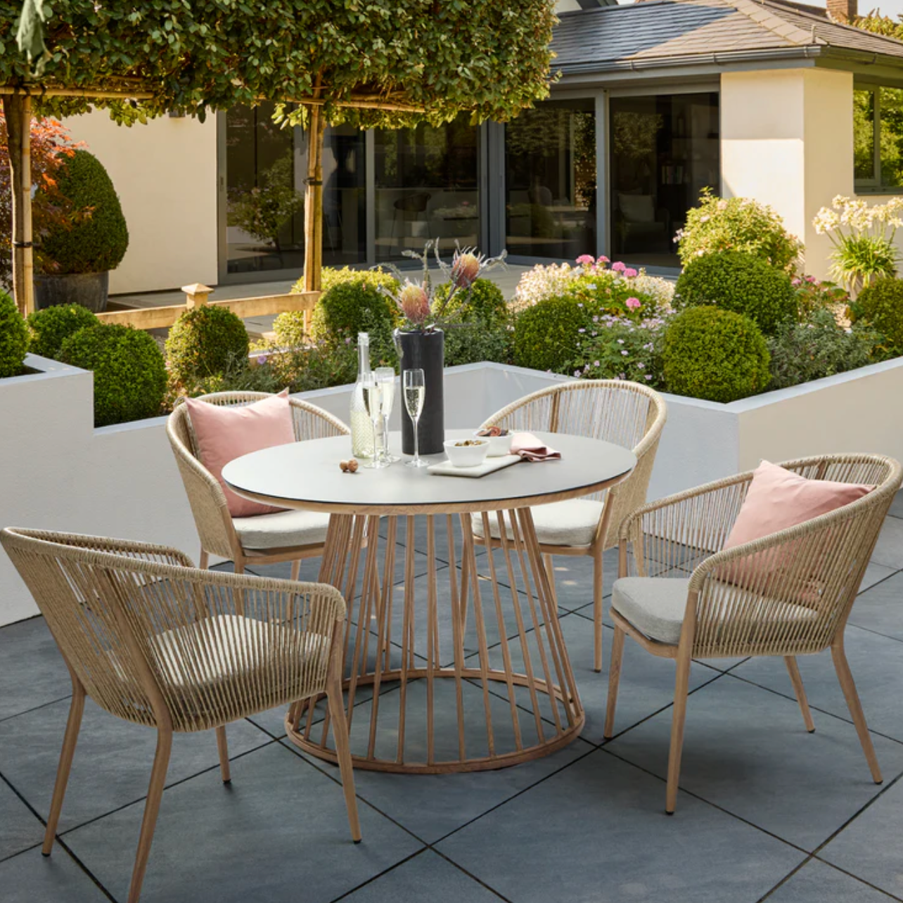 Messina 4-Seat Aluminium Outdoor Dining Set with Ceramic Glass Table & Cushions