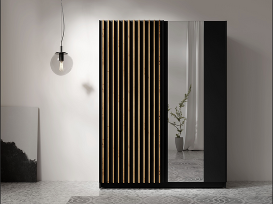 DALIA 150cm Sliding Wardrobe| Black Laminate & Artisan Oak