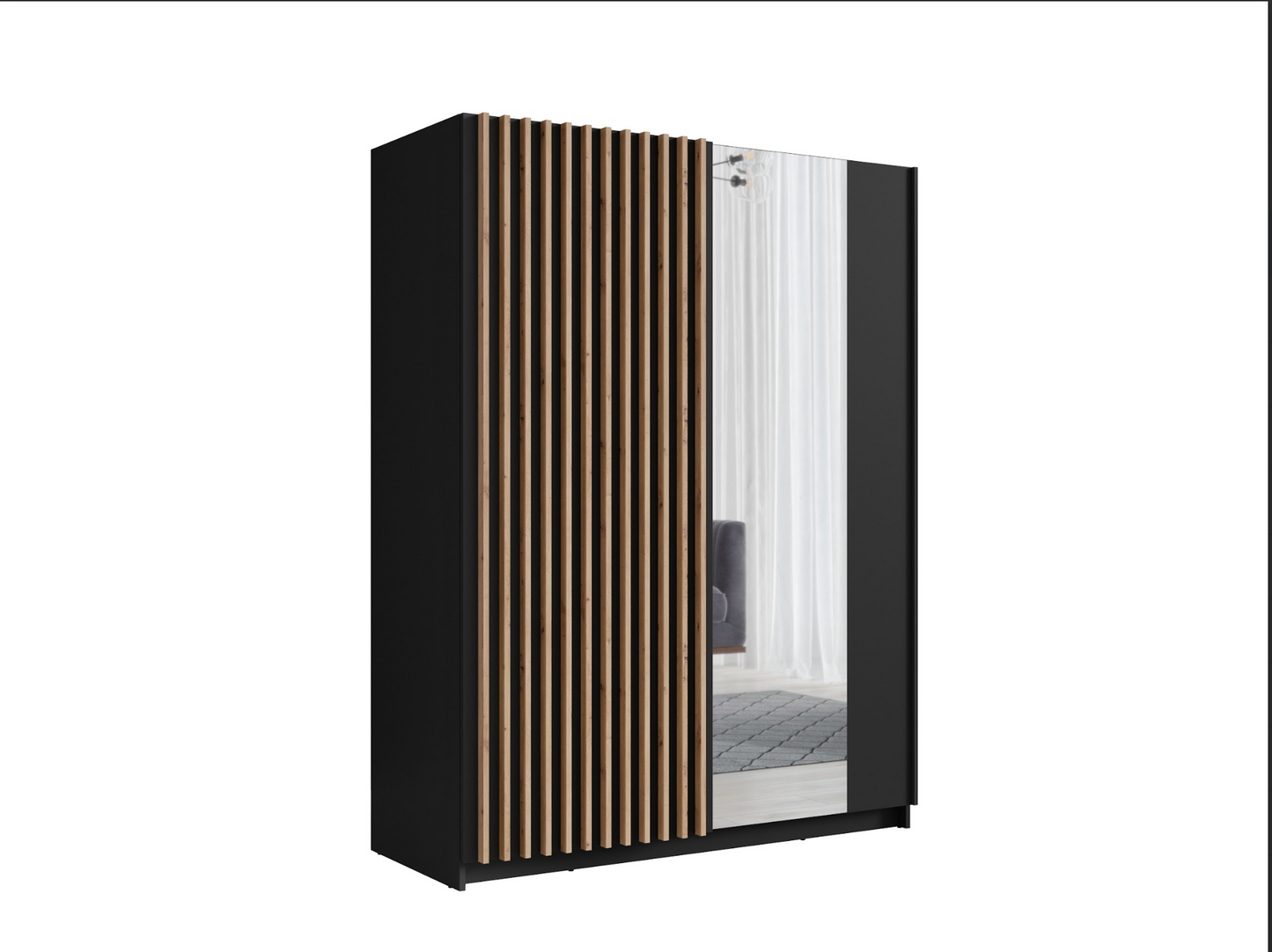 DALIA 150cm Sliding Wardrobe| Black Laminate & Artisan Oak