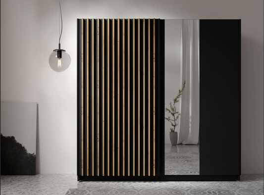 DALIA 200cm Sliding Wardrobe (Black & Artisan Oak)
