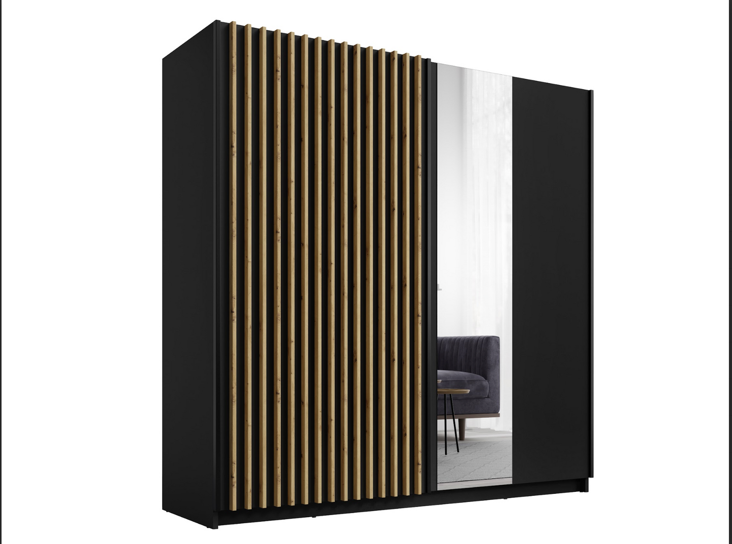 DALIA 200cm Sliding Wardrobe (Black & Artisan Oak)