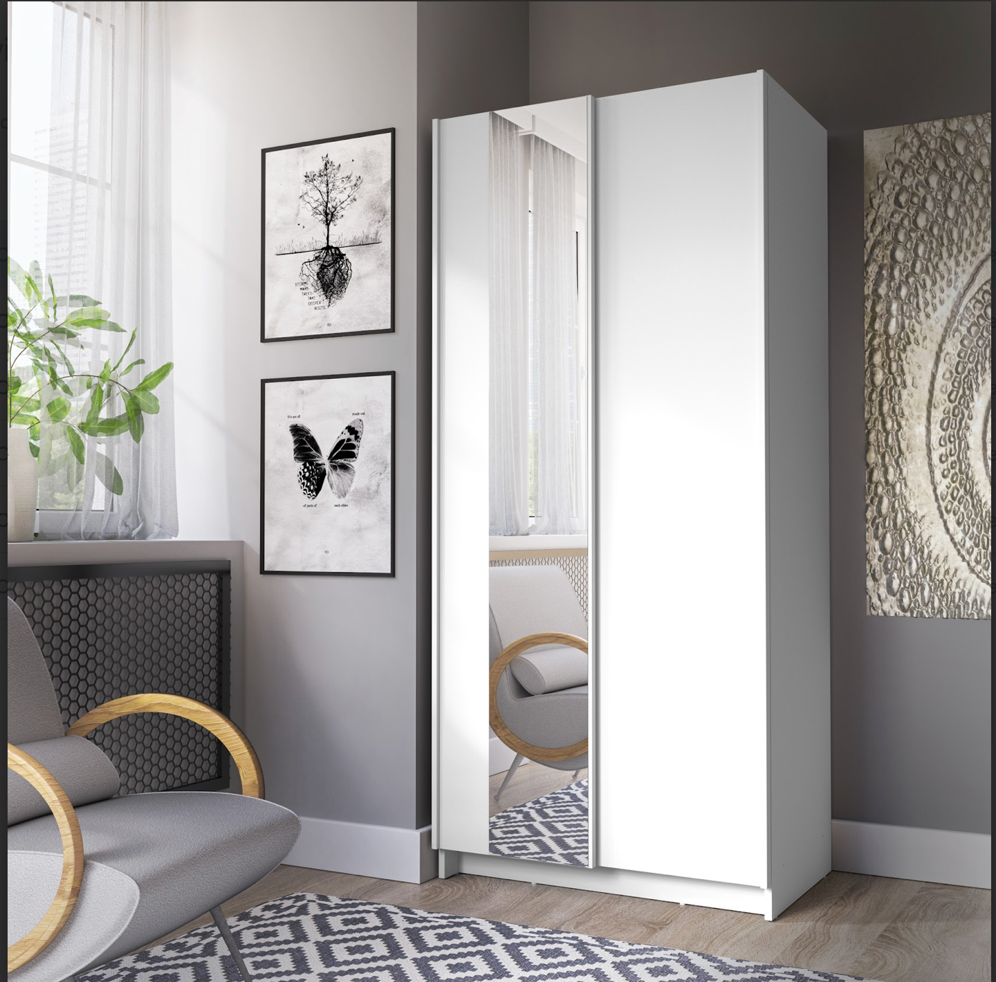 SOFIA 80cm | White Sliding Wardrobe with Mirror