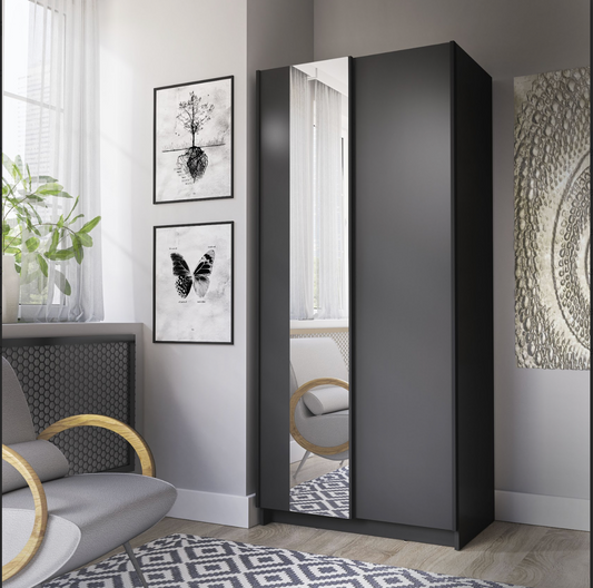 SOFIA 80cm | Black Sliding Wardrobe with Mirror