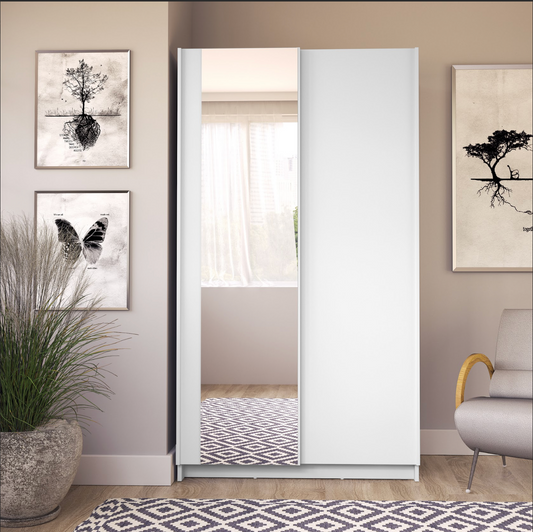 SOFIA 100cm | White Sliding Wardrobe with Mirror