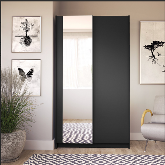 SOFIA 100cm | Black Sliding Wardrobe with Mirror