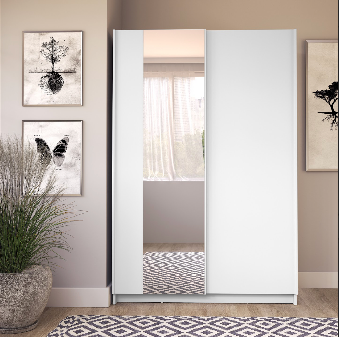 SOFIA 120cm | White Sliding Wardrobe with Mirror