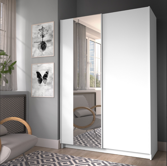 SOFIA 120cm | White Sliding Wardrobe with Mirror