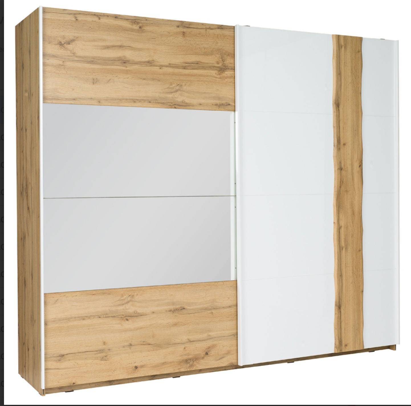 WOOD 250cm Sliding Wardrobe – White High Gloss & Oak Wotan