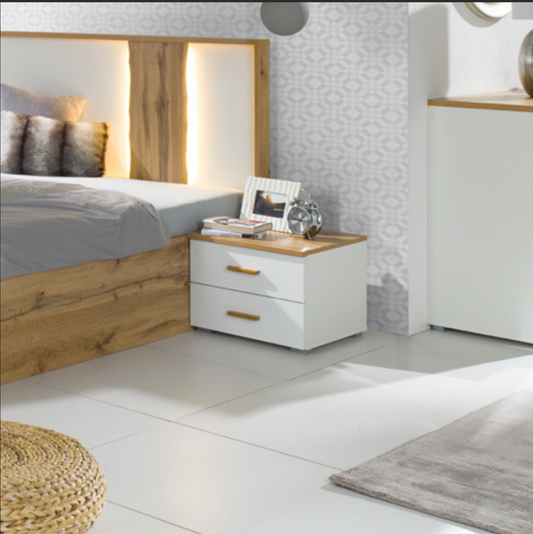 WOOD Bedside Tables | Alpine White & Oak Wotan (Set of 2)