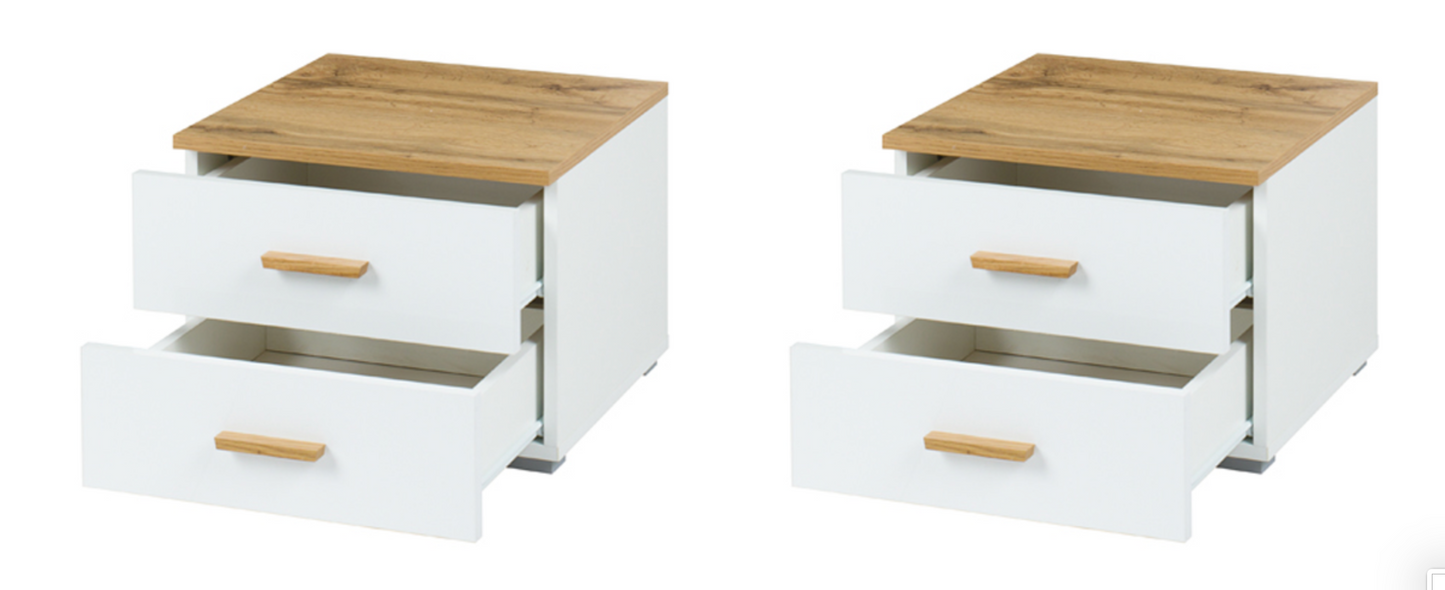 WOOD Bedside Tables | Alpine White & Oak Wotan (Set of 2)