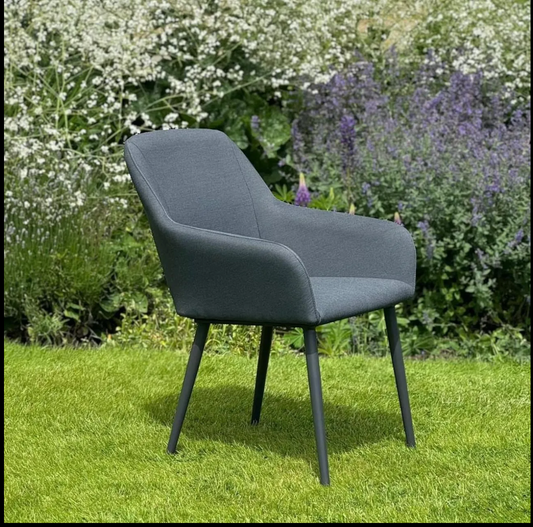 SAN PEDRO 175cm Round Dining Table with 8 Dining Chairs in Dark Grey Fabric