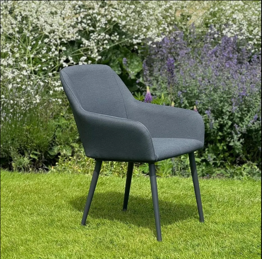 SAN PEDRO 150cm Round Dining Table with 6 Dining Chairs in Dark Grey Fabric