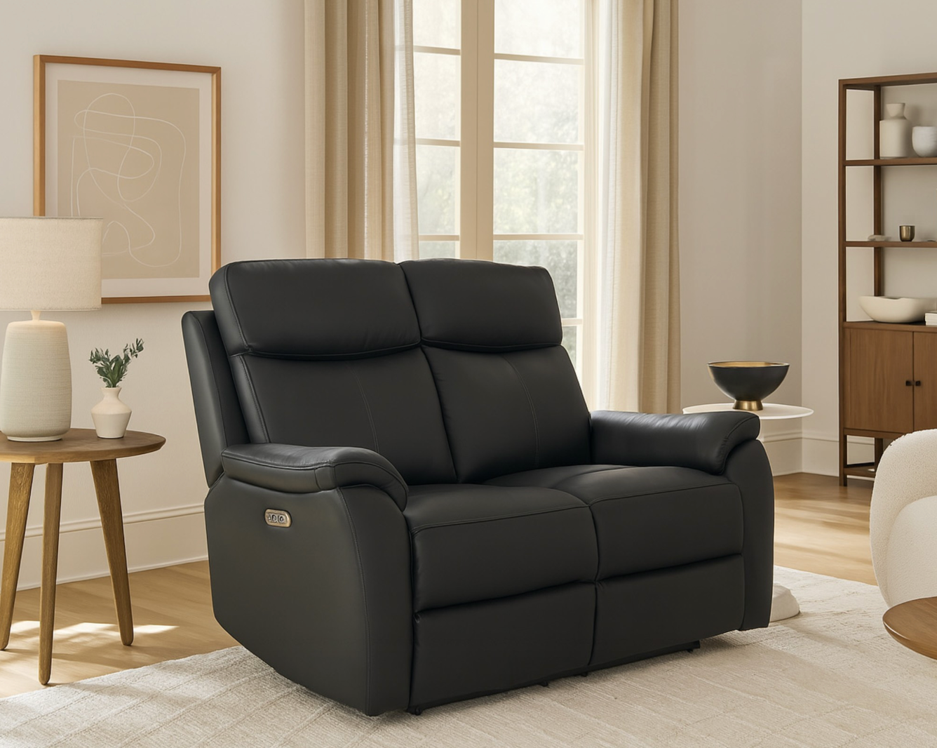 KINGSTON Genuine Leather 2-Seater Recliner Sofa – Black