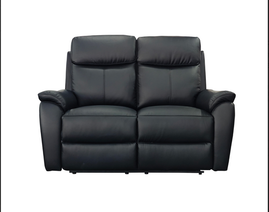 KINGSTON Genuine Leather 2-Seater Recliner Sofa – Black