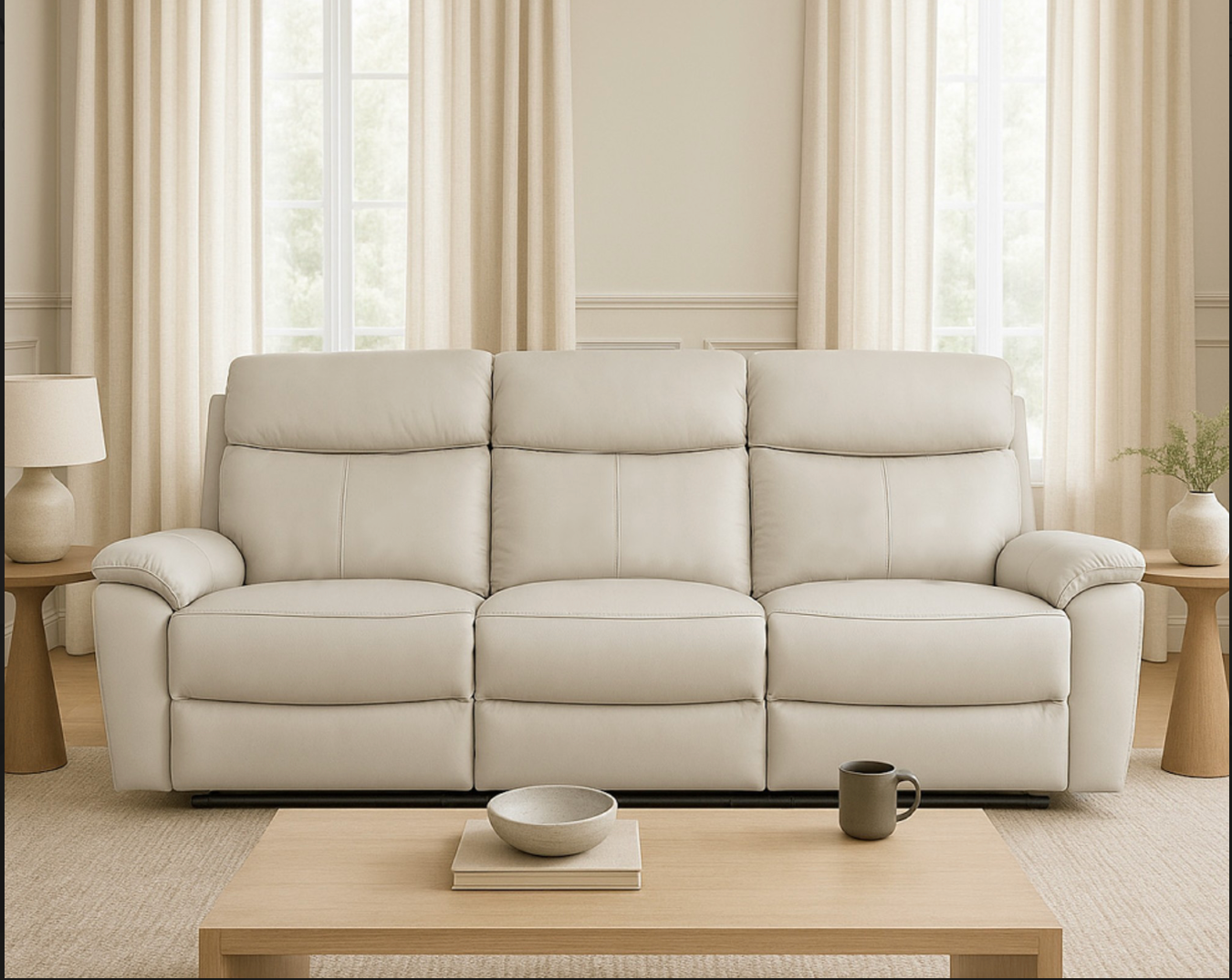 KINGSTON Genuine Leather 3-Seater Recliner Sofa – Pewter