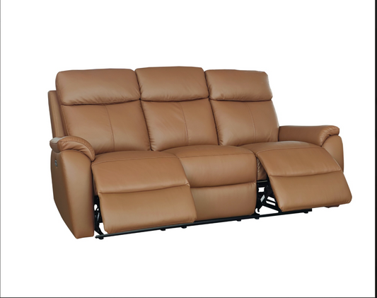 KINGSTON Genuine Leather 3-Seater Recliner Sofa – Tan