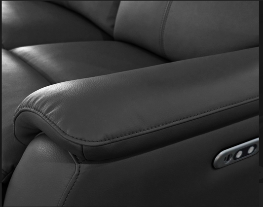 KINGSTON Genuine Leather 3-Seater Recliner Sofa – Black