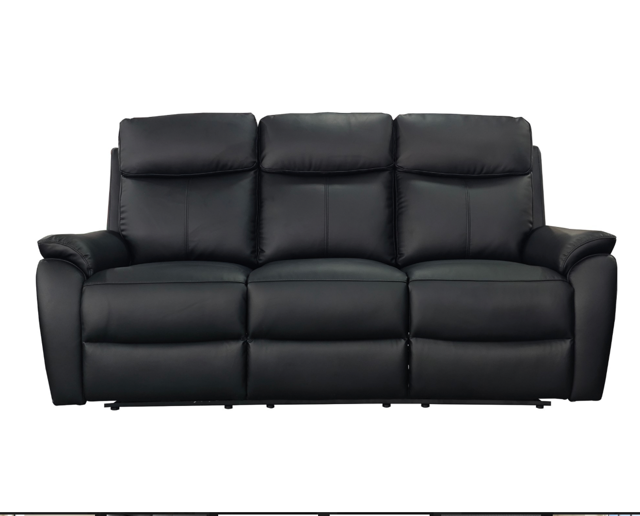 KINGSTON Genuine Leather 3-Seater Recliner Sofa – Black