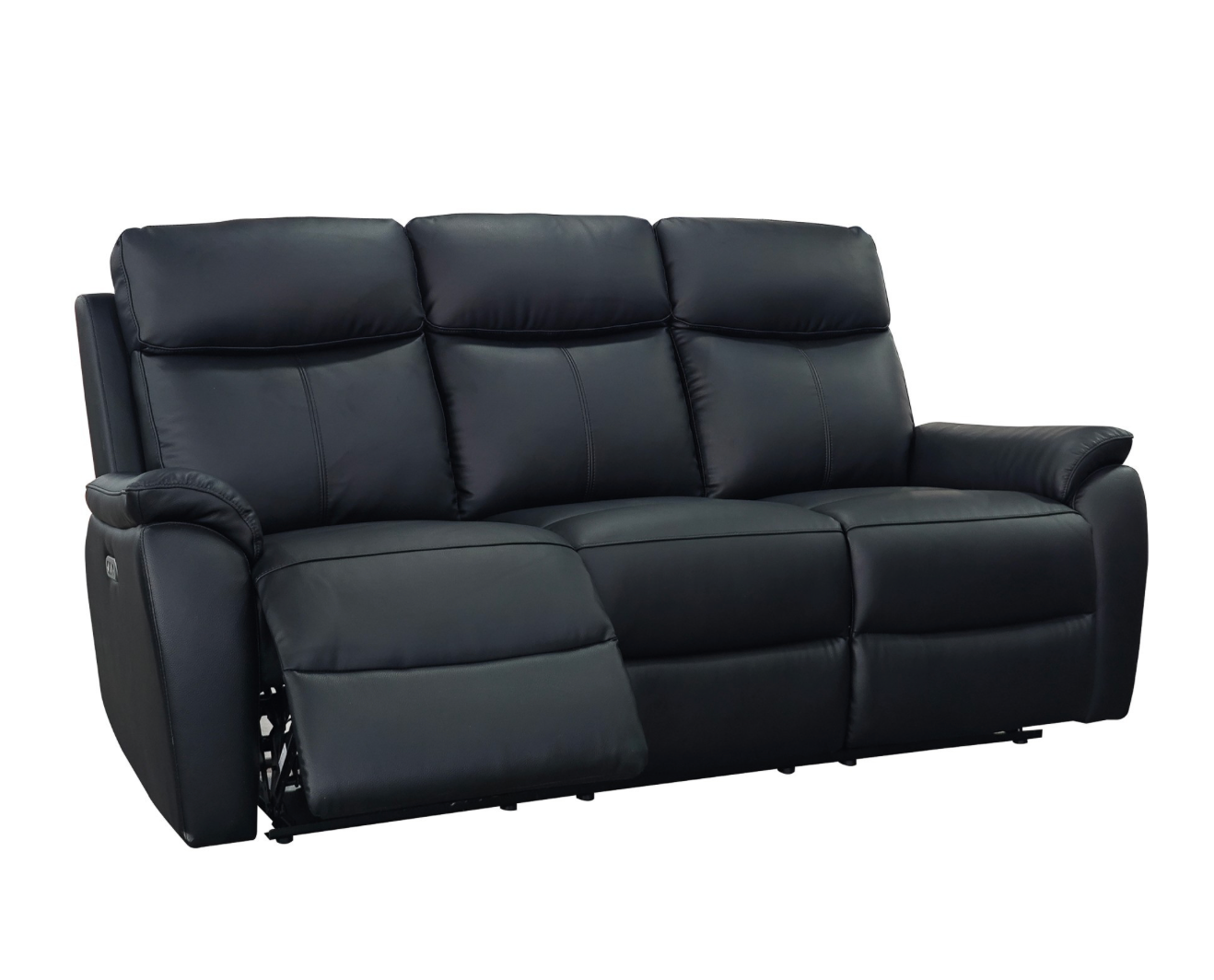 KINGSTON Genuine Leather 3-Seater Recliner Sofa – Black