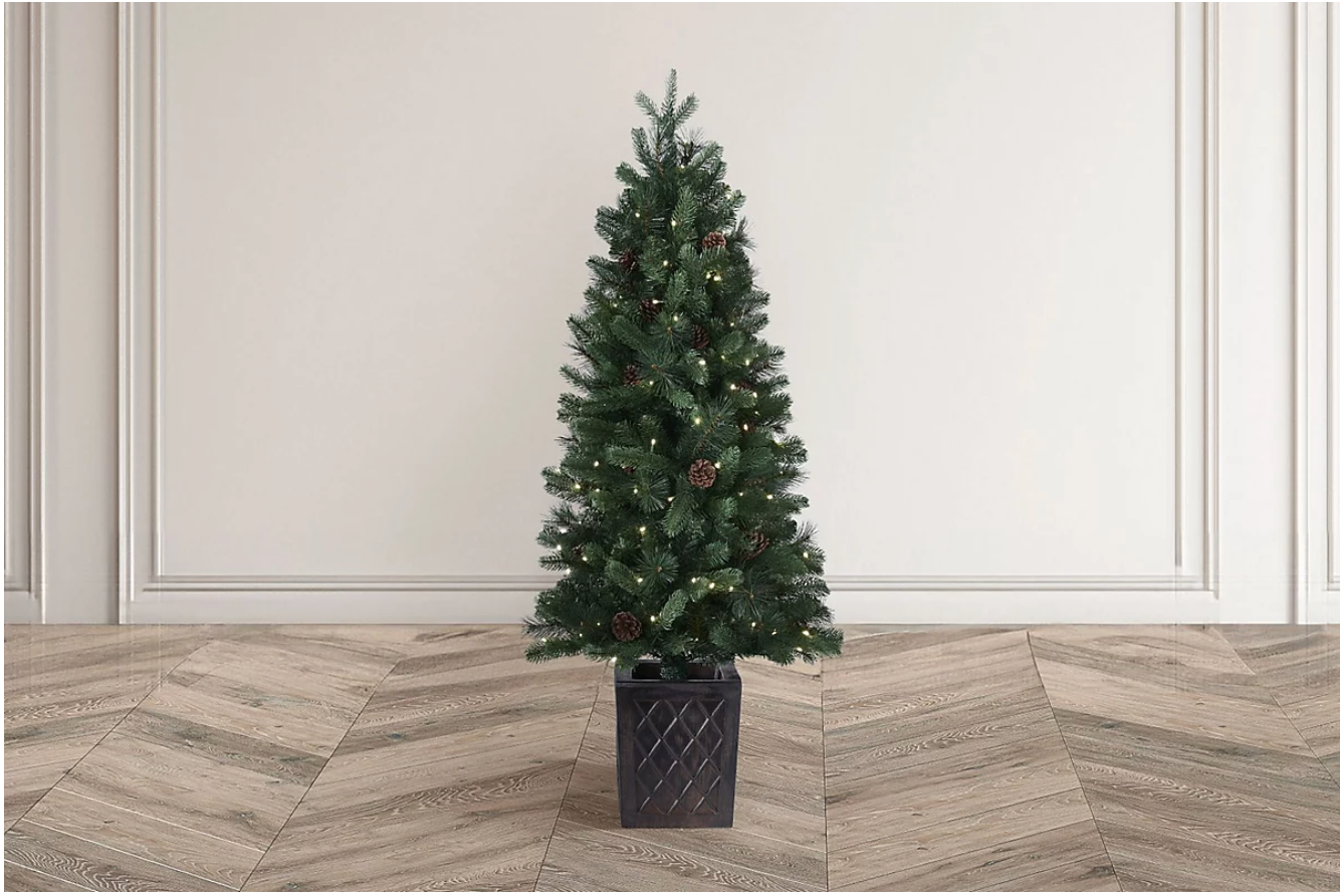 WALNUT PINE 4.5ft Pre-Lit Potted Tree – 150 LED, 8 Function, Battery Operated