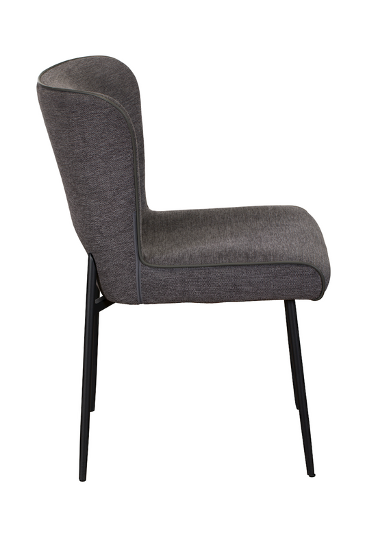 MAYA Dining Chair Pair – Dark Grey Fabric with Black Metal Legs (Pre-Order, 21-Day Lead Time)