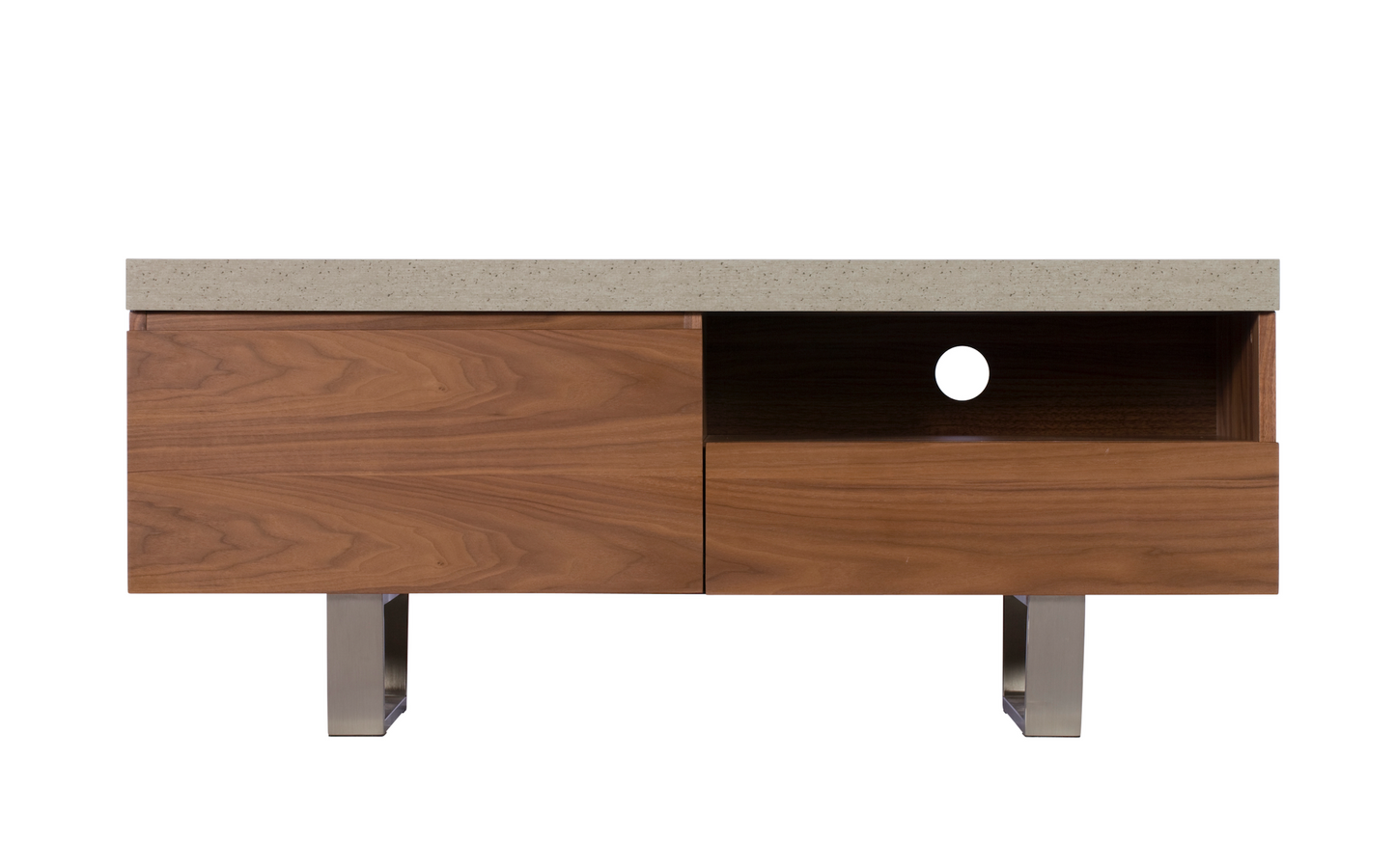 PETRA TV Unit – Walnut & Stone Effect with Brushed Metal Legs (Pre-Order, 21-Day Lead Time)