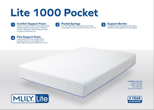 MLILY LITE 1000  Pocket Mattress – King (200x150 cm) | Pre-Order DHD 10–14 Days