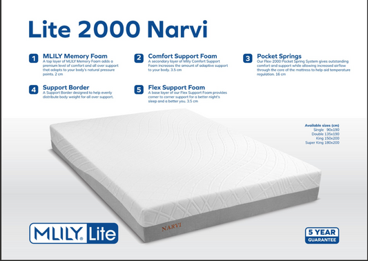 MLILY LITE 2000 Narvi Mattress – Single (190x90 cm) | Pre-Order DHD 10–14 Days