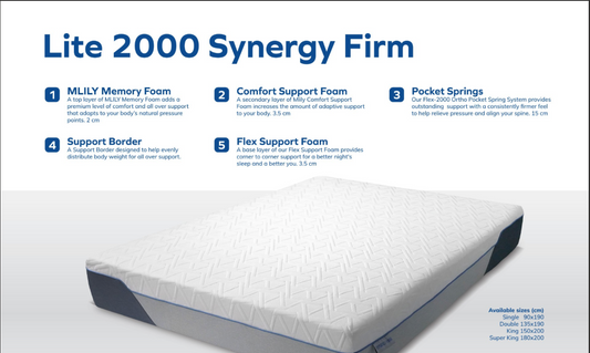 MLILY LITE 2000 Synergy Firm Mattress – Double (190x135 cm) | Pre-Order DHD 10–14 Days