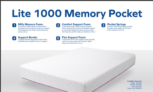 MLILY LITE 1000 Memory Pocket Mattress – King (200x150cm) | Pre-Order DHD 10–14 Days