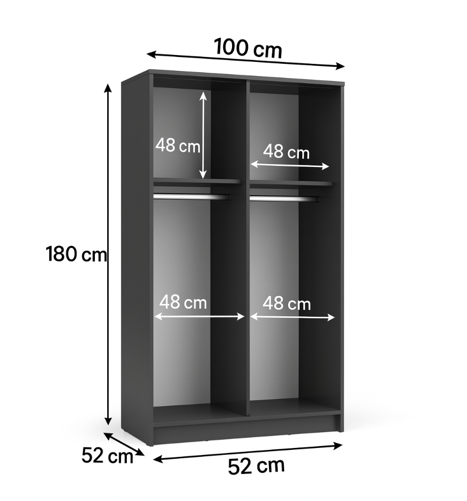 SOFIA 100cm | Black Sliding Wardrobe with Mirror