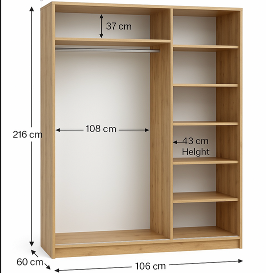 MOLTO 200cm Sliding Wardrobe - Oak & Graphite with Mirror