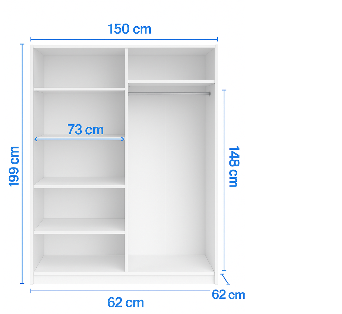 DALIA 150cm Sliding Wardrobe| Black Laminate & Artisan Oak