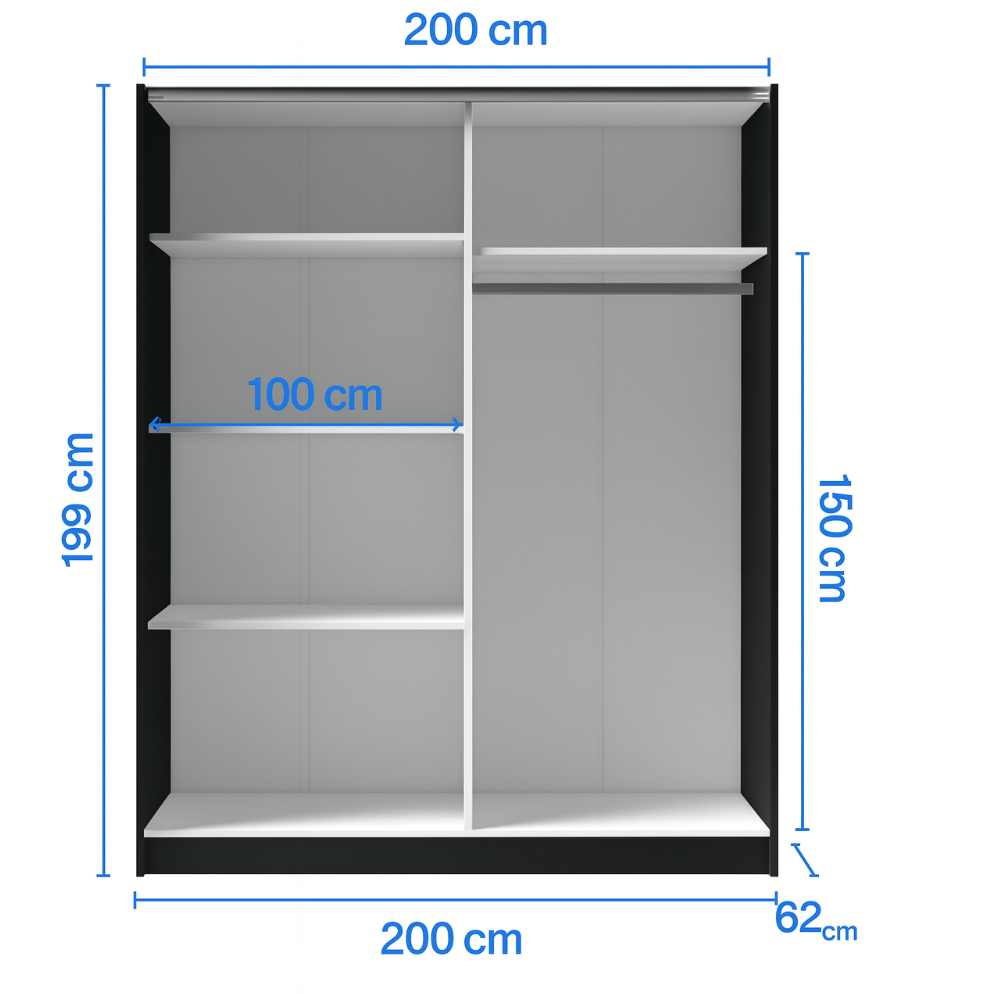 DALIA 200cm Sliding Wardrobe (Black & Artisan Oak)