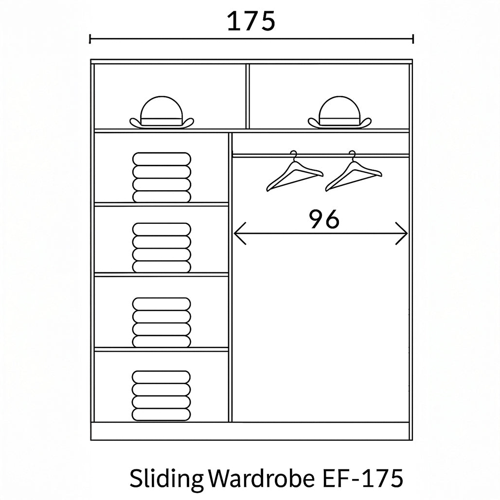 EFFECT 175cm Sliding Wardrobe - Light Oak with Mirror